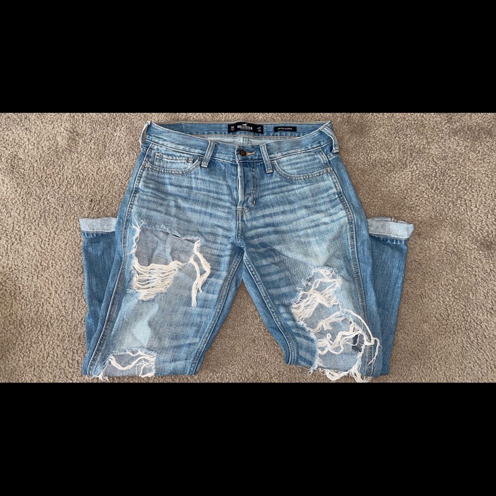 Hollister Low Rise Boyfriend ripped jeans.